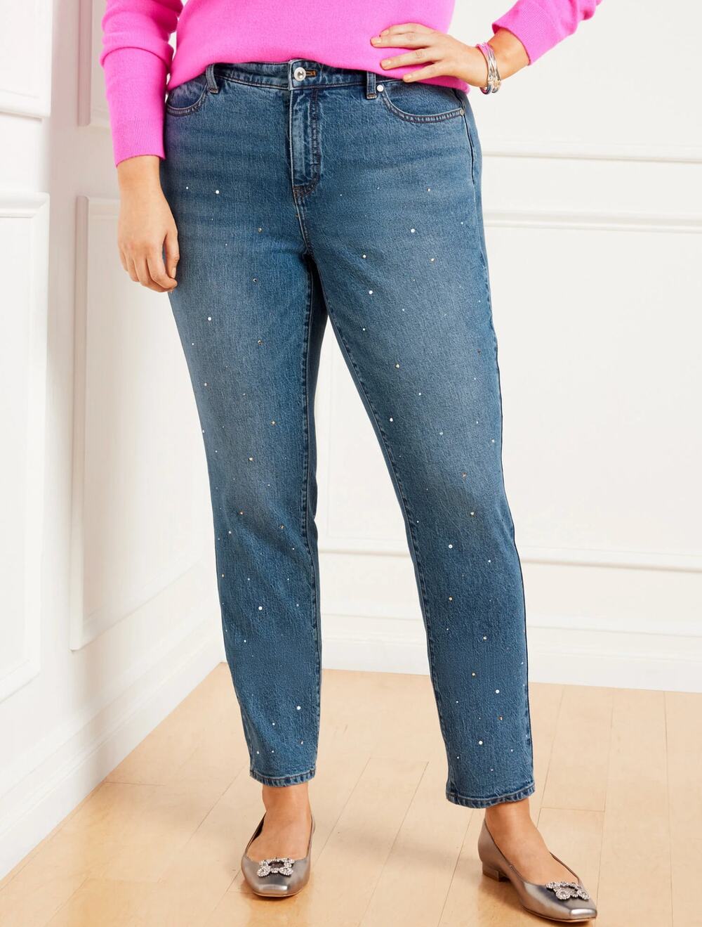 Talbots Crystal Embellished Slim Ankle Jeans Rhinestone Bling Mid Rise Jeans 8